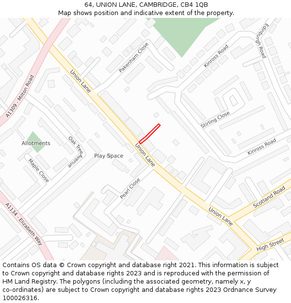 64, UNION LANE, CAMBRIDGE, CB4 1QB: Location map and indicative extent of plot