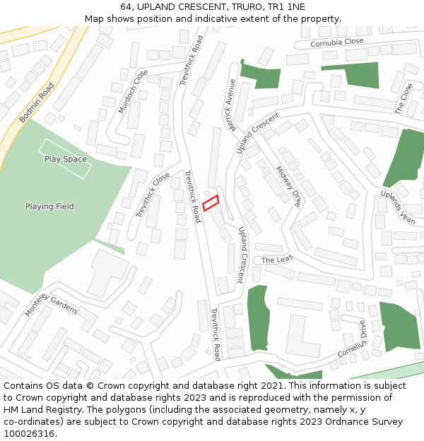64, UPLAND CRESCENT, TRURO, TR1 1NE: Location map and indicative extent of plot
