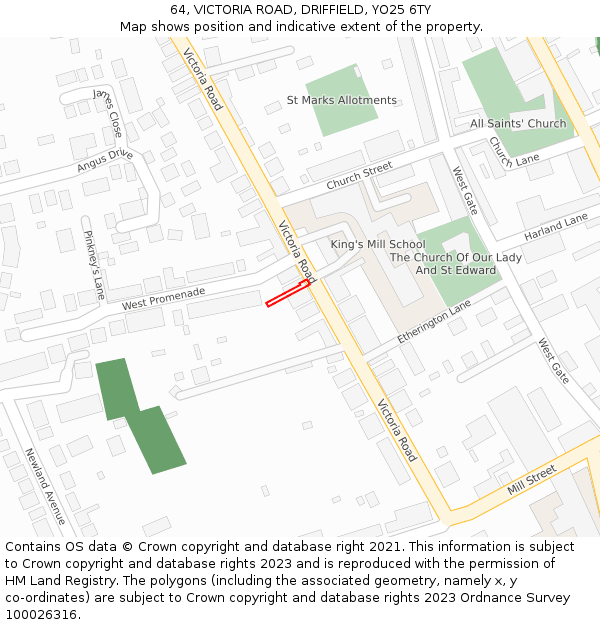 64, VICTORIA ROAD, DRIFFIELD, YO25 6TY: Location map and indicative extent of plot