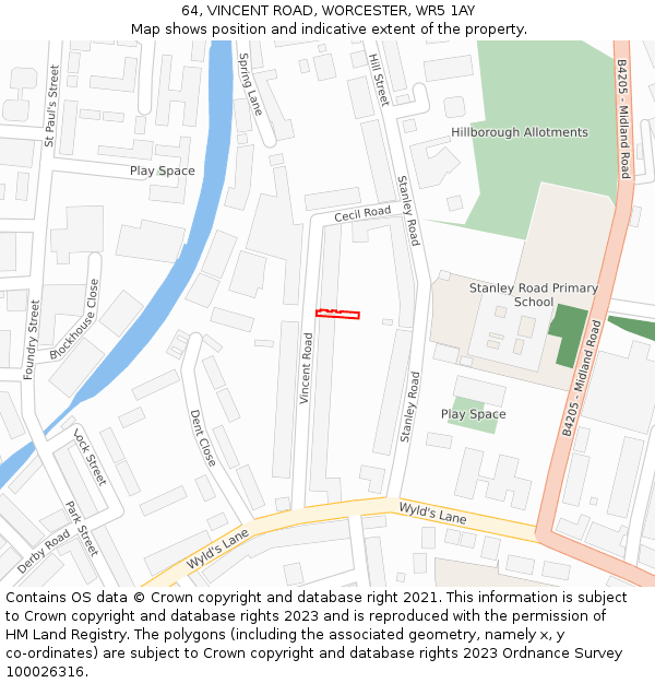 64, VINCENT ROAD, WORCESTER, WR5 1AY: Location map and indicative extent of plot