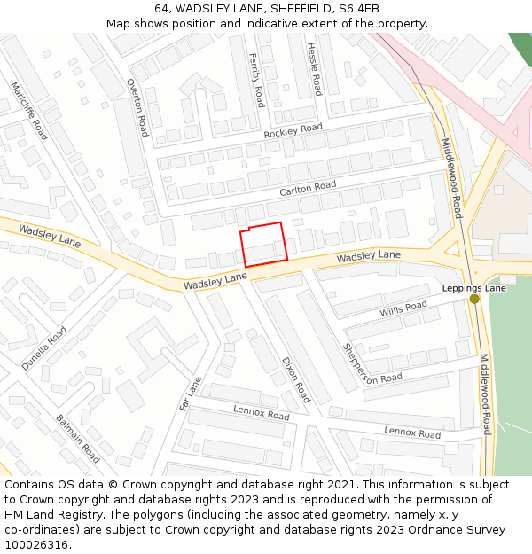 64, WADSLEY LANE, SHEFFIELD, S6 4EB: Location map and indicative extent of plot