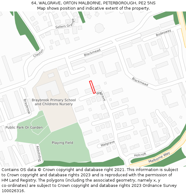 64, WALGRAVE, ORTON MALBORNE, PETERBOROUGH, PE2 5NS: Location map and indicative extent of plot