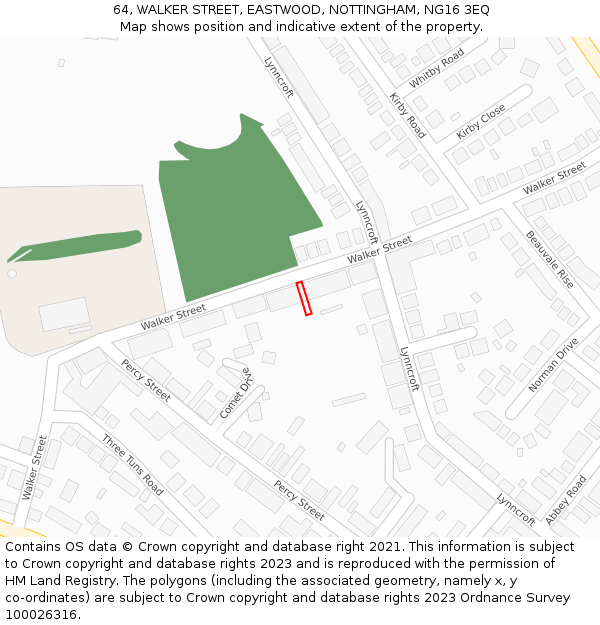 64, WALKER STREET, EASTWOOD, NOTTINGHAM, NG16 3EQ: Location map and indicative extent of plot