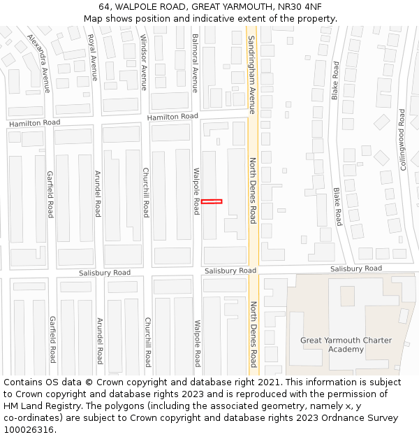 64, WALPOLE ROAD, GREAT YARMOUTH, NR30 4NF: Location map and indicative extent of plot