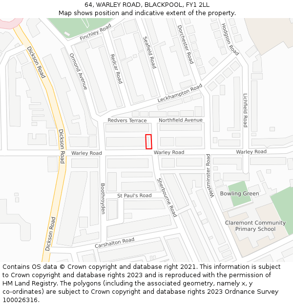 64, WARLEY ROAD, BLACKPOOL, FY1 2LL: Location map and indicative extent of plot