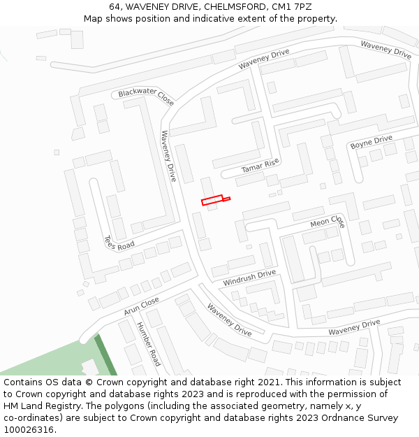 64, WAVENEY DRIVE, CHELMSFORD, CM1 7PZ: Location map and indicative extent of plot
