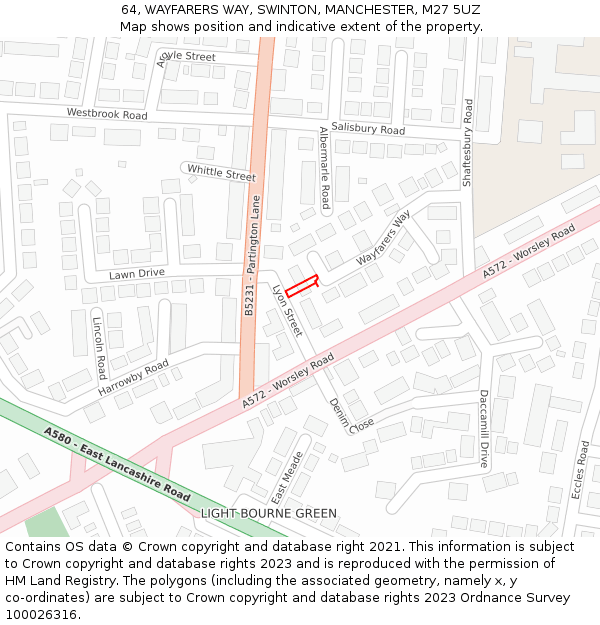 64, WAYFARERS WAY, SWINTON, MANCHESTER, M27 5UZ: Location map and indicative extent of plot