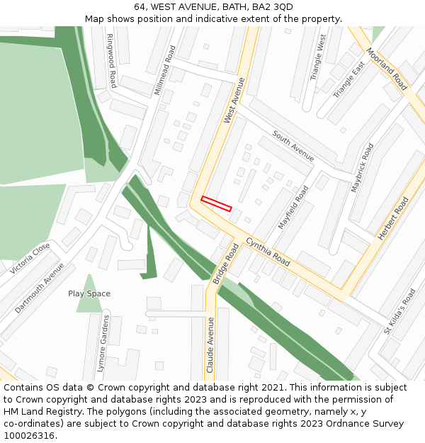 64, WEST AVENUE, BATH, BA2 3QD: Location map and indicative extent of plot