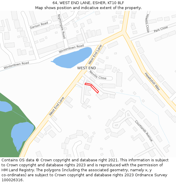 64, WEST END LANE, ESHER, KT10 8LF: Location map and indicative extent of plot