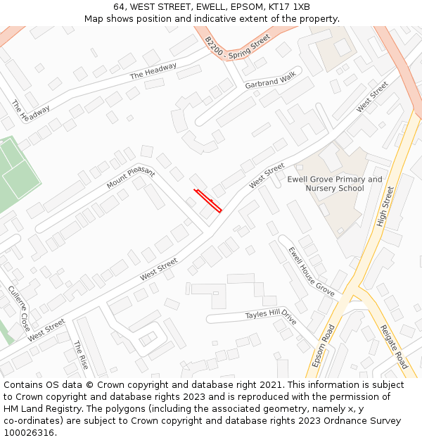 64, WEST STREET, EWELL, EPSOM, KT17 1XB: Location map and indicative extent of plot