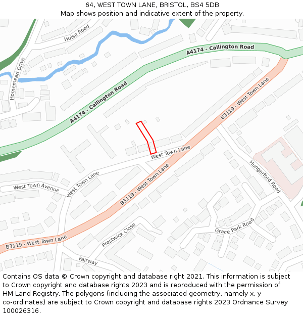 64, WEST TOWN LANE, BRISTOL, BS4 5DB: Location map and indicative extent of plot
