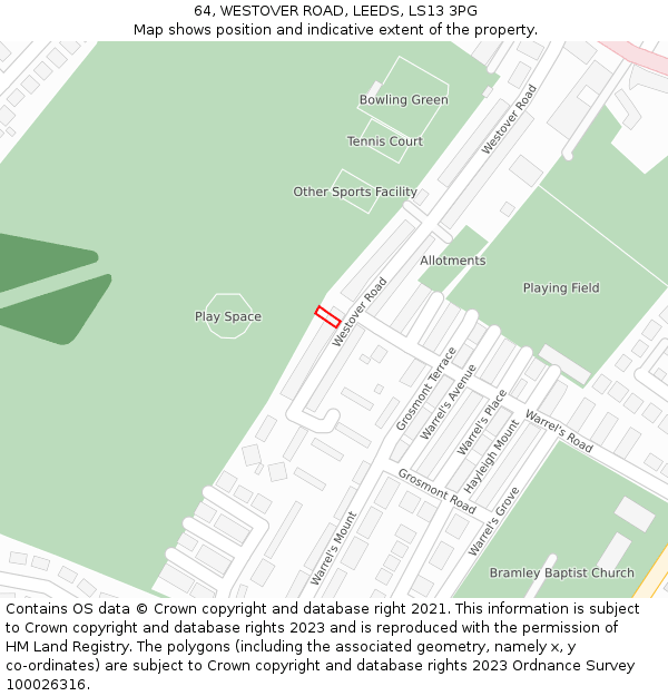 64, WESTOVER ROAD, LEEDS, LS13 3PG: Location map and indicative extent of plot