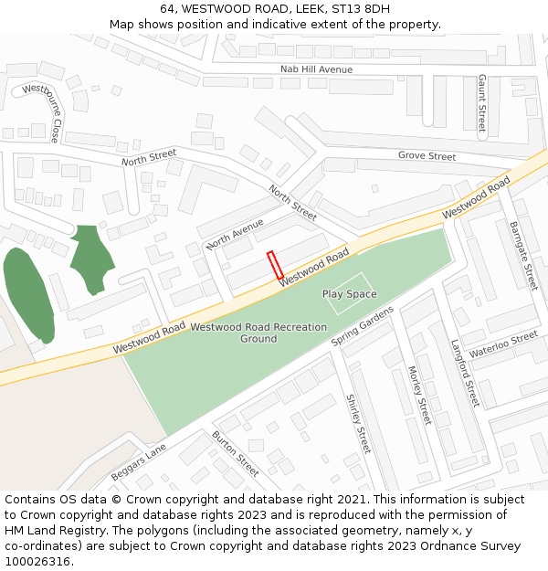 64, WESTWOOD ROAD, LEEK, ST13 8DH: Location map and indicative extent of plot