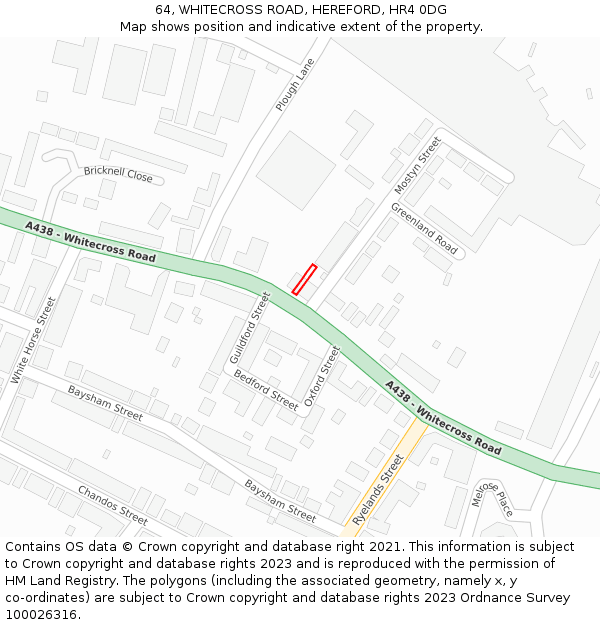 64, WHITECROSS ROAD, HEREFORD, HR4 0DG: Location map and indicative extent of plot