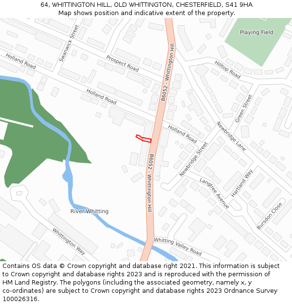64, WHITTINGTON HILL, OLD WHITTINGTON, CHESTERFIELD, S41 9HA: Location map and indicative extent of plot