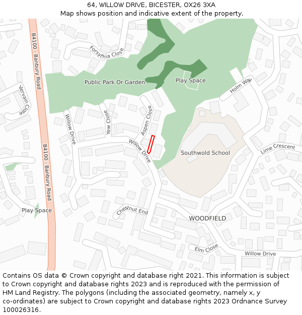 64, WILLOW DRIVE, BICESTER, OX26 3XA: Location map and indicative extent of plot