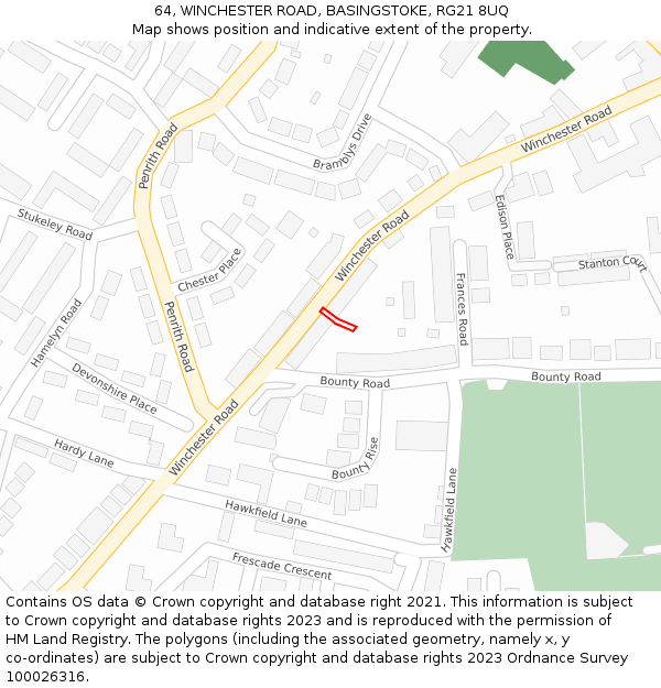 64, WINCHESTER ROAD, BASINGSTOKE, RG21 8UQ: Location map and indicative extent of plot