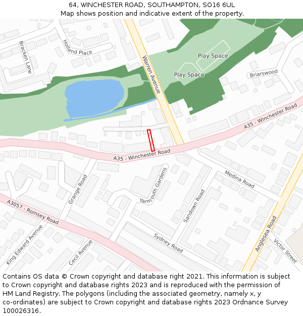 64, WINCHESTER ROAD, SOUTHAMPTON, SO16 6UL: Location map and indicative extent of plot
