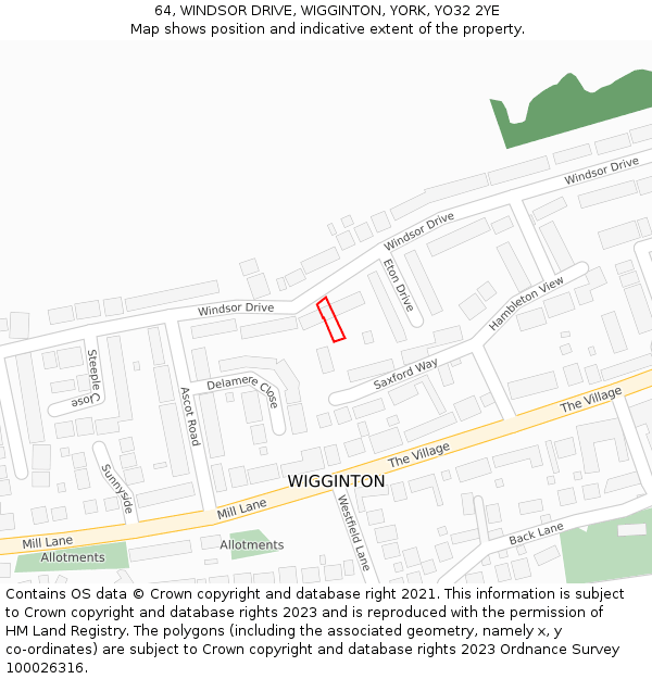 64, WINDSOR DRIVE, WIGGINTON, YORK, YO32 2YE: Location map and indicative extent of plot