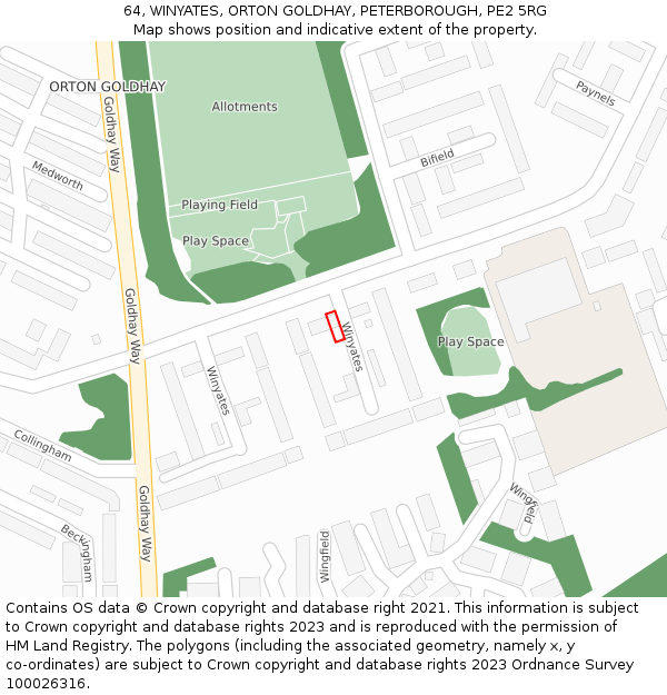 64, WINYATES, ORTON GOLDHAY, PETERBOROUGH, PE2 5RG: Location map and indicative extent of plot