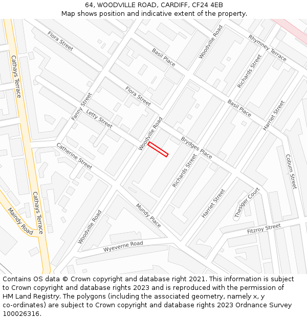 64, WOODVILLE ROAD, CARDIFF, CF24 4EB: Location map and indicative extent of plot