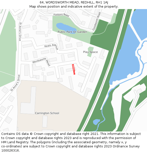 64, WORDSWORTH MEAD, REDHILL, RH1 1AJ: Location map and indicative extent of plot