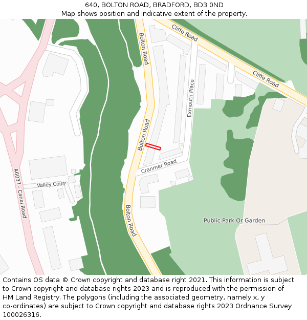 640, BOLTON ROAD, BRADFORD, BD3 0ND: Location map and indicative extent of plot