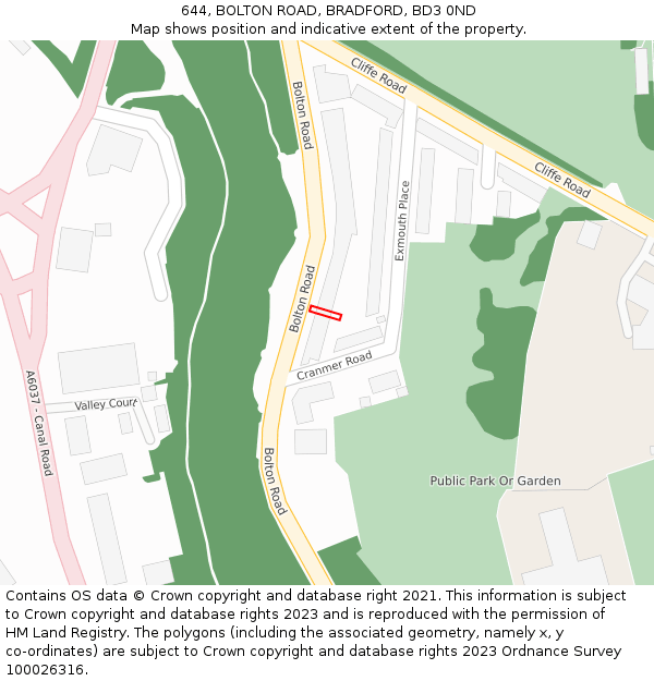 644, BOLTON ROAD, BRADFORD, BD3 0ND: Location map and indicative extent of plot
