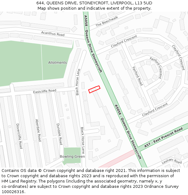 644, QUEENS DRIVE, STONEYCROFT, LIVERPOOL, L13 5UD: Location map and indicative extent of plot