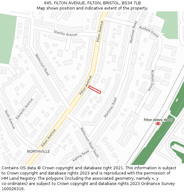 645, FILTON AVENUE, FILTON, BRISTOL, BS34 7LB: Location map and indicative extent of plot