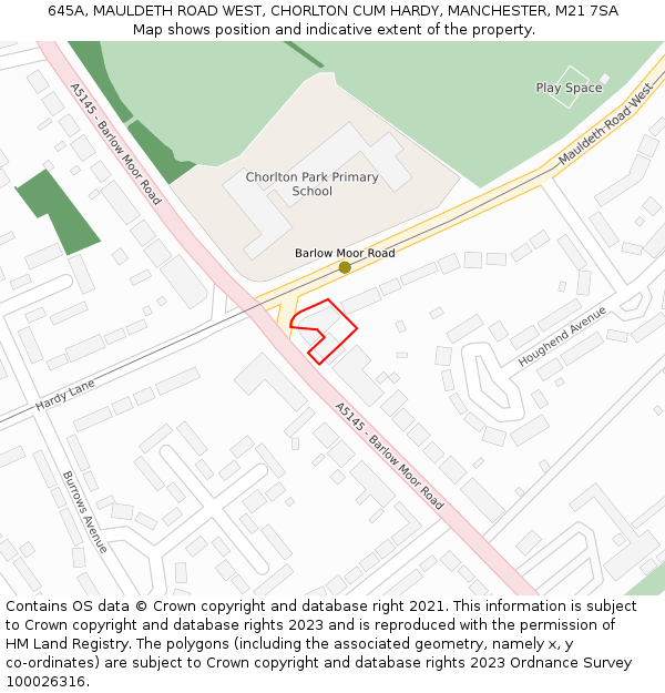 645A, MAULDETH ROAD WEST, CHORLTON CUM HARDY, MANCHESTER, M21 7SA: Location map and indicative extent of plot