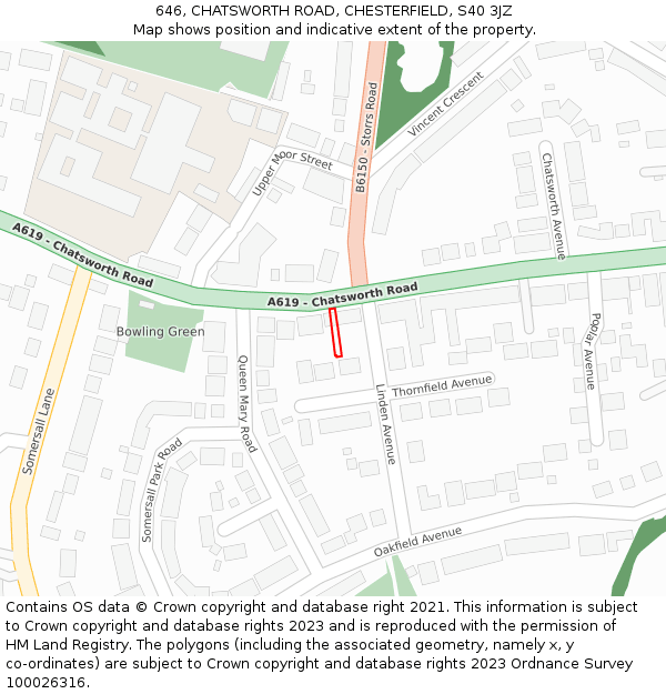 646, CHATSWORTH ROAD, CHESTERFIELD, S40 3JZ: Location map and indicative extent of plot