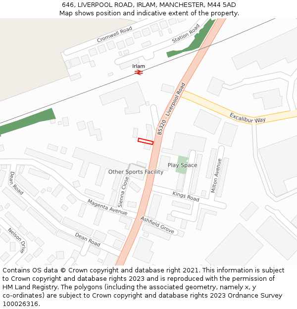 646, LIVERPOOL ROAD, IRLAM, MANCHESTER, M44 5AD: Location map and indicative extent of plot