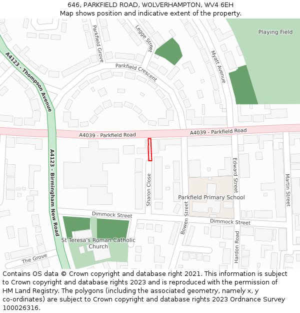 646, PARKFIELD ROAD, WOLVERHAMPTON, WV4 6EH: Location map and indicative extent of plot