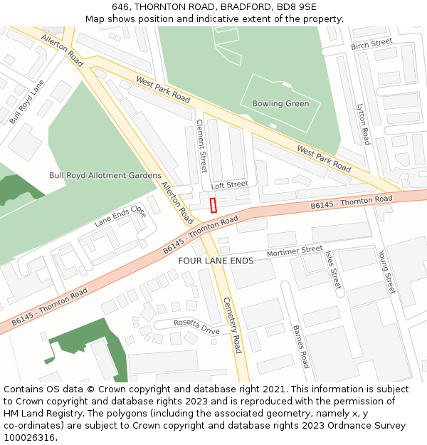 646, THORNTON ROAD, BRADFORD, BD8 9SE: Location map and indicative extent of plot