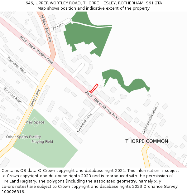 646, UPPER WORTLEY ROAD, THORPE HESLEY, ROTHERHAM, S61 2TA: Location map and indicative extent of plot