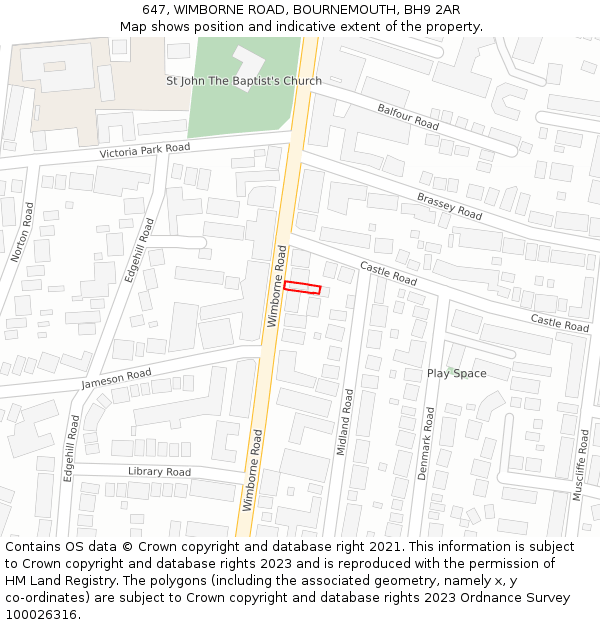 647, WIMBORNE ROAD, BOURNEMOUTH, BH9 2AR: Location map and indicative extent of plot