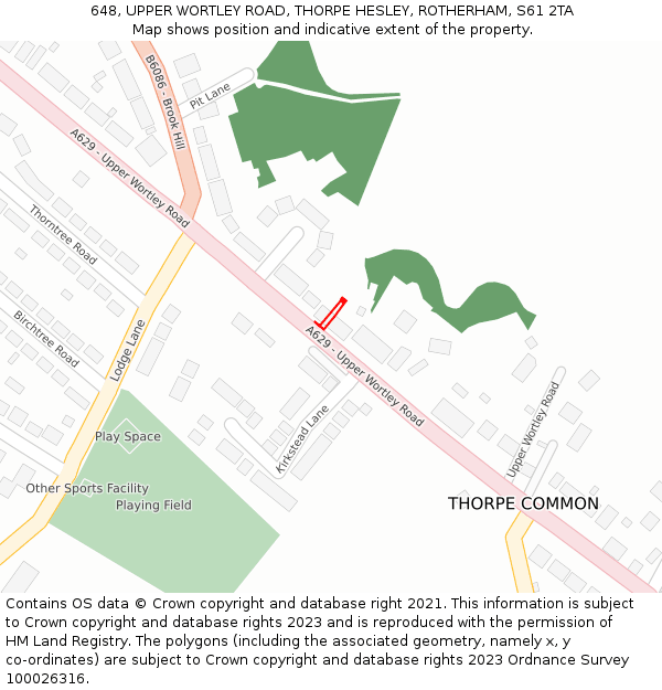 648, UPPER WORTLEY ROAD, THORPE HESLEY, ROTHERHAM, S61 2TA: Location map and indicative extent of plot