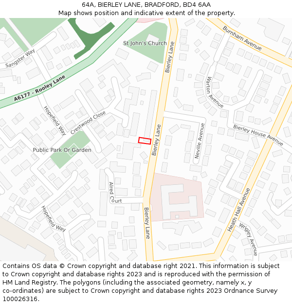 64A, BIERLEY LANE, BRADFORD, BD4 6AA: Location map and indicative extent of plot