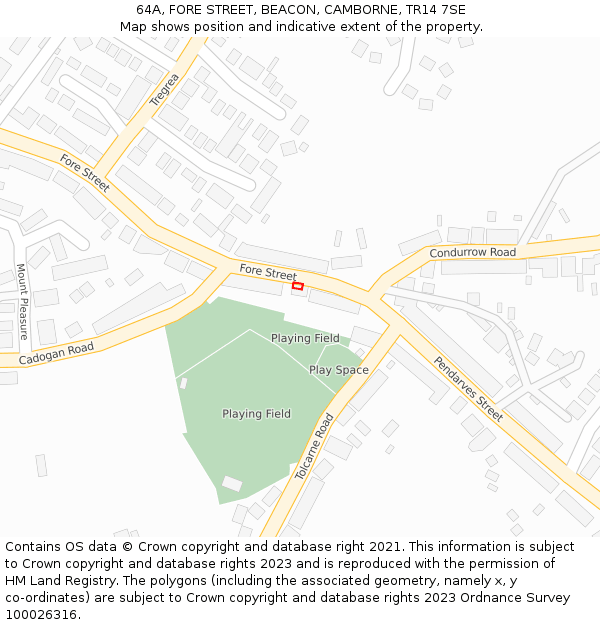 64A, FORE STREET, BEACON, CAMBORNE, TR14 7SE: Location map and indicative extent of plot