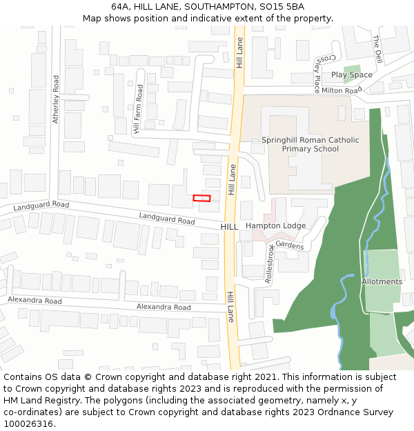 64A, HILL LANE, SOUTHAMPTON, SO15 5BA: Location map and indicative extent of plot