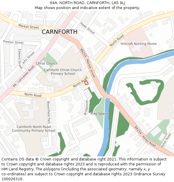 64A, NORTH ROAD, CARNFORTH, LA5 9LJ: Location map and indicative extent of plot