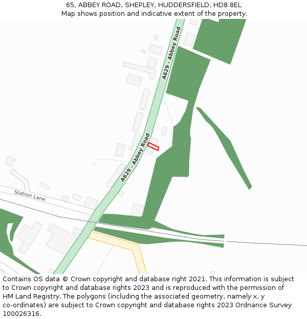 65, ABBEY ROAD, SHEPLEY, HUDDERSFIELD, HD8 8EL: Location map and indicative extent of plot