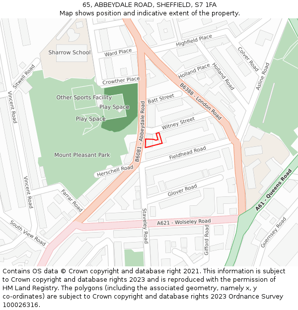 65, ABBEYDALE ROAD, SHEFFIELD, S7 1FA: Location map and indicative extent of plot