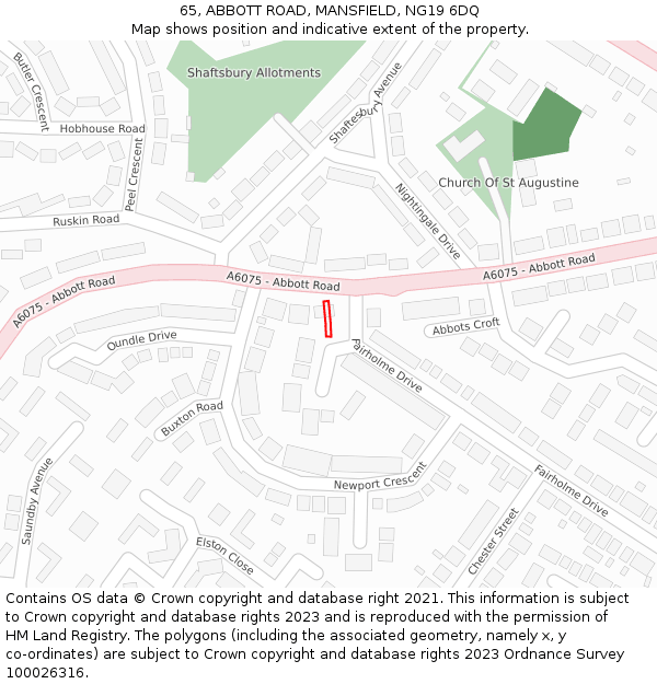 65, ABBOTT ROAD, MANSFIELD, NG19 6DQ: Location map and indicative extent of plot