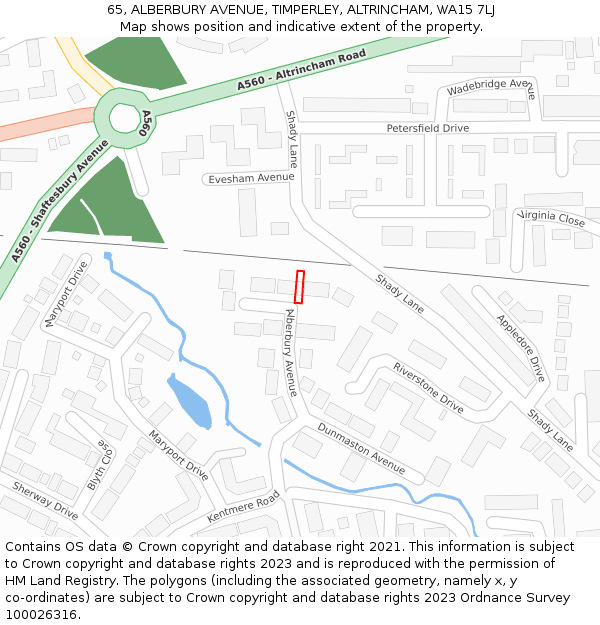 65, ALBERBURY AVENUE, TIMPERLEY, ALTRINCHAM, WA15 7LJ: Location map and indicative extent of plot