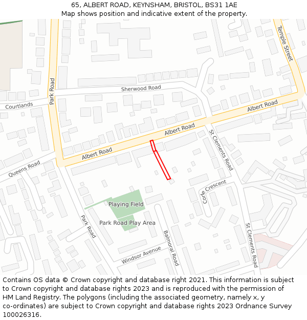 65, ALBERT ROAD, KEYNSHAM, BRISTOL, BS31 1AE: Location map and indicative extent of plot