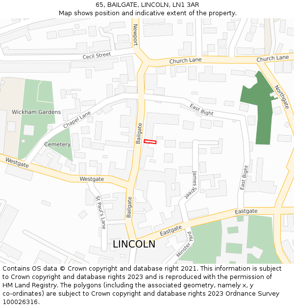 65, BAILGATE, LINCOLN, LN1 3AR: Location map and indicative extent of plot