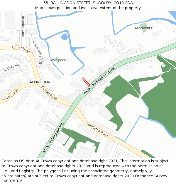 65, BALLINGDON STREET, SUDBURY, CO10 2DA: Location map and indicative extent of plot