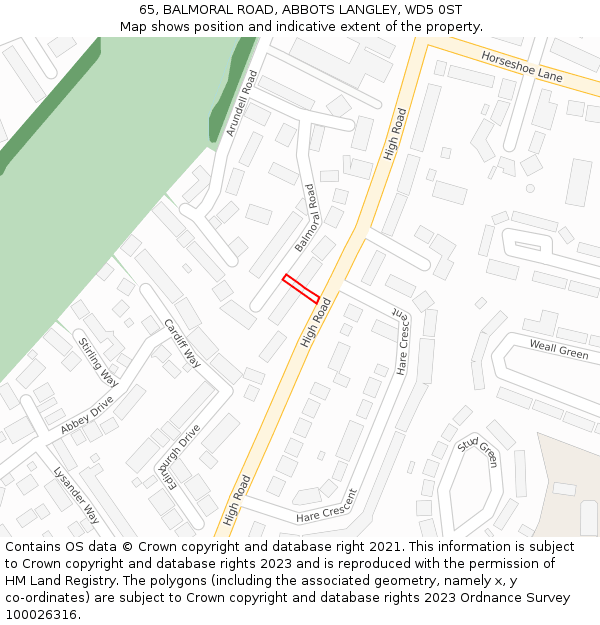 65, BALMORAL ROAD, ABBOTS LANGLEY, WD5 0ST: Location map and indicative extent of plot